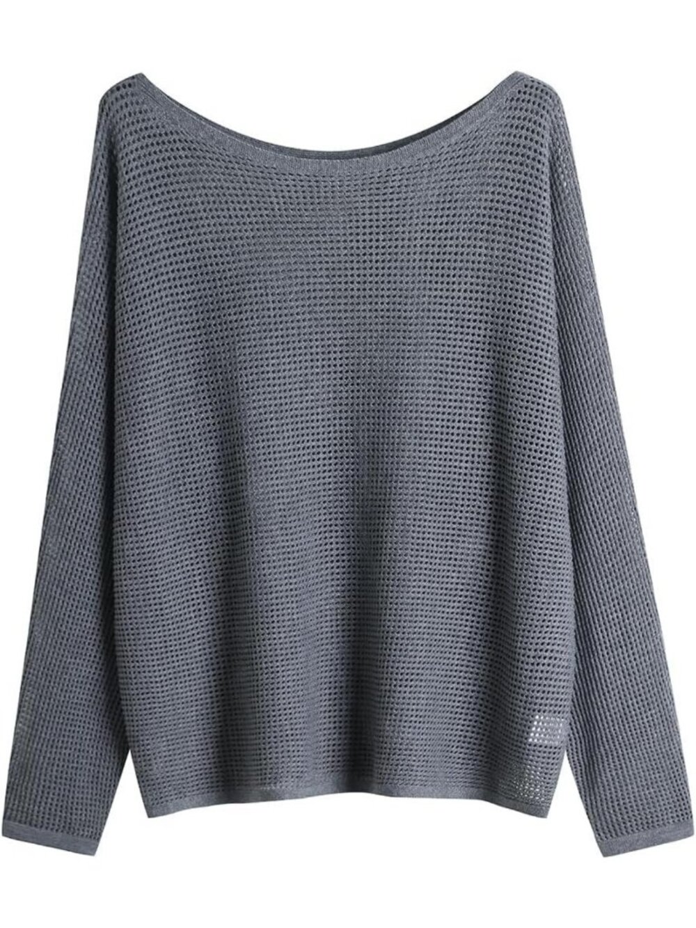 Open Knit Boat Neck Batwing Sleeve Dolman Sweater Top for Women - Cozy Knitwear